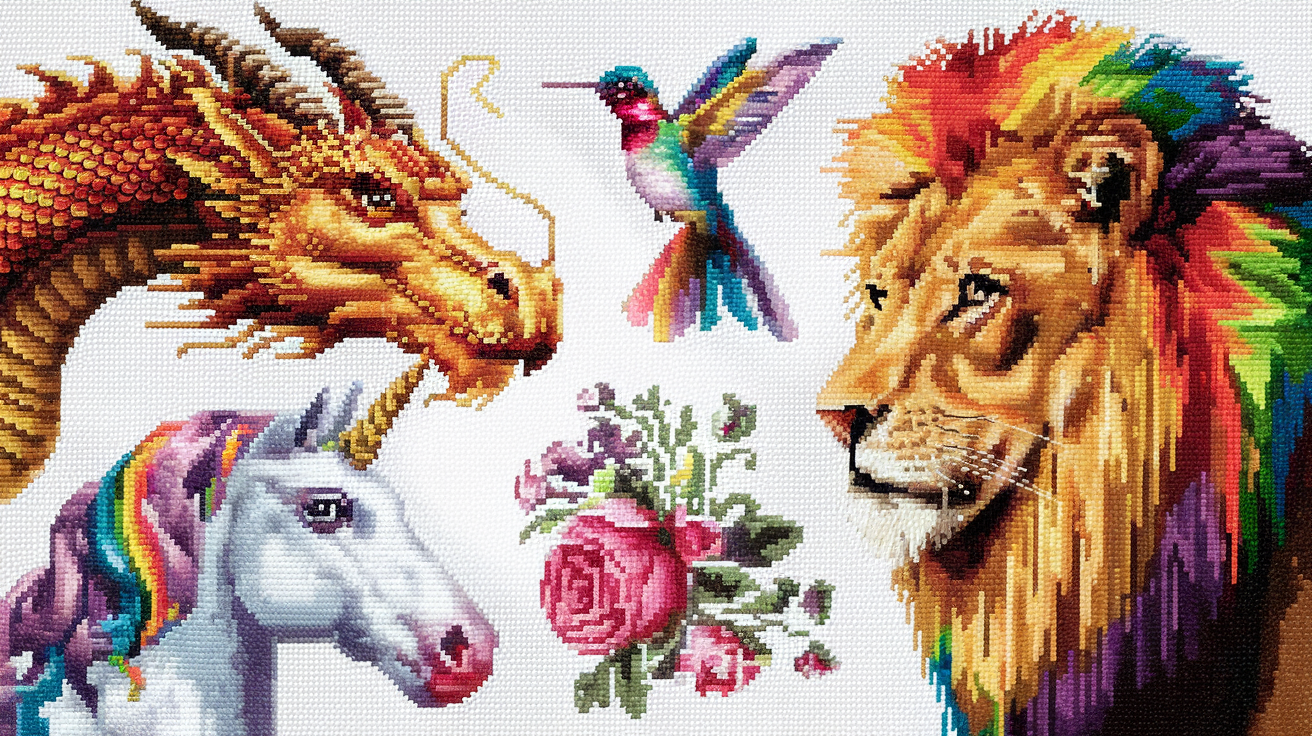 Colorful Animal And Fantasy Themed Cross Stitch Patterns By Needle Lot Designs Enhance Your Craft