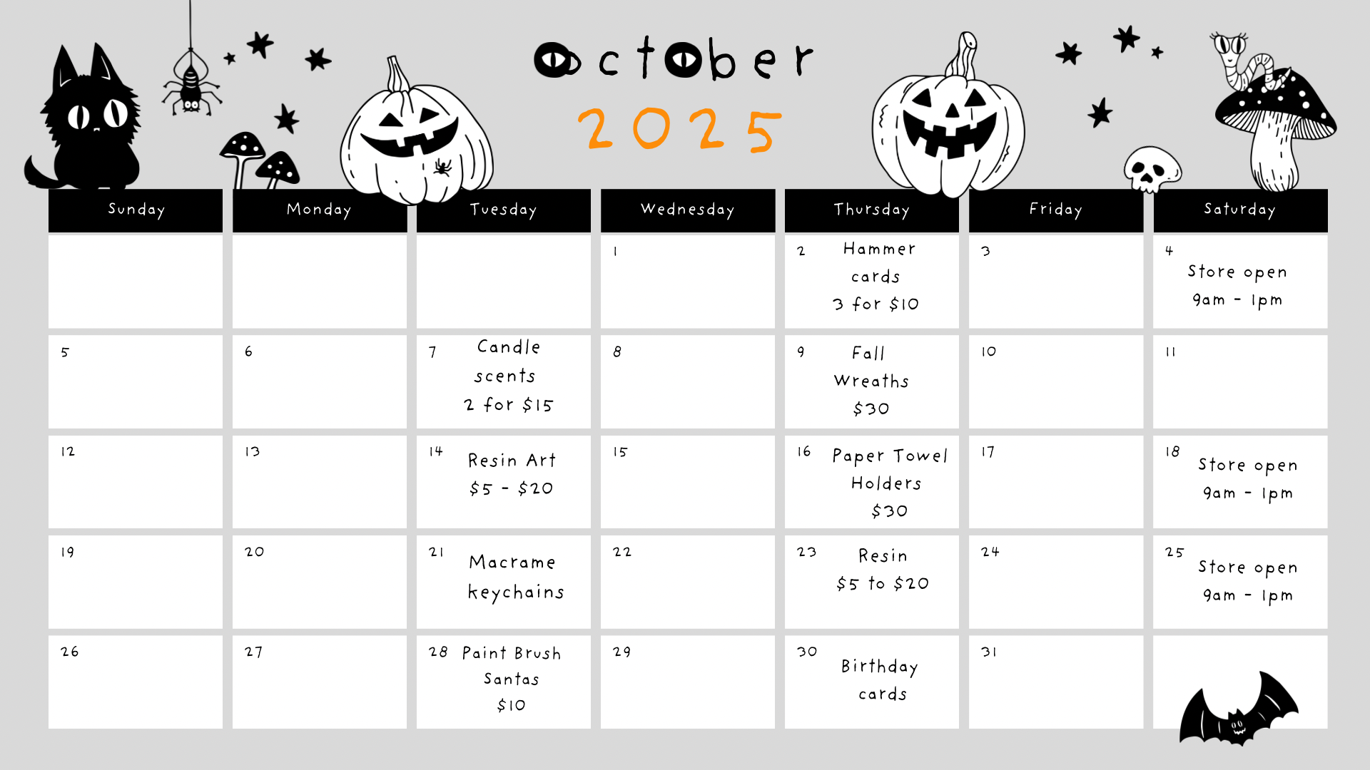 October classes calendar
