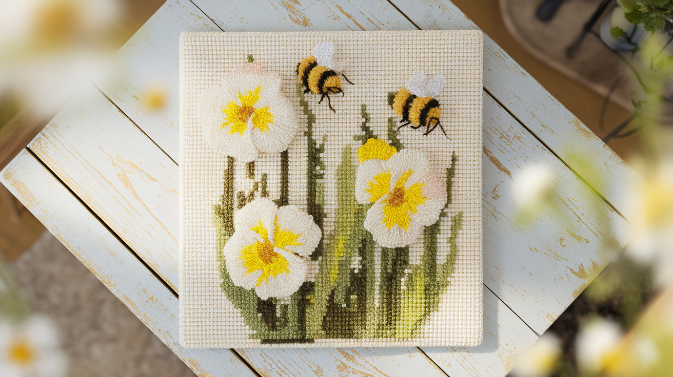 How To Make A Primrose And Bee Punch Needle Pattern From DMC