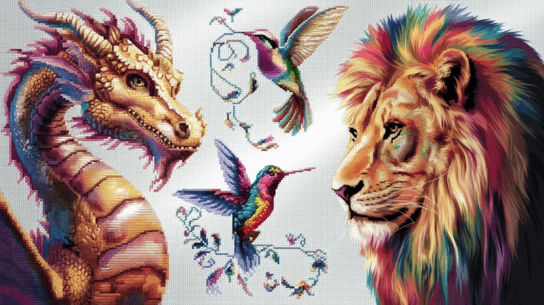 Colorful Animal And Fantasy Themed Cross Stitch Patterns By Needle Lot Designs Enhance Your Craft