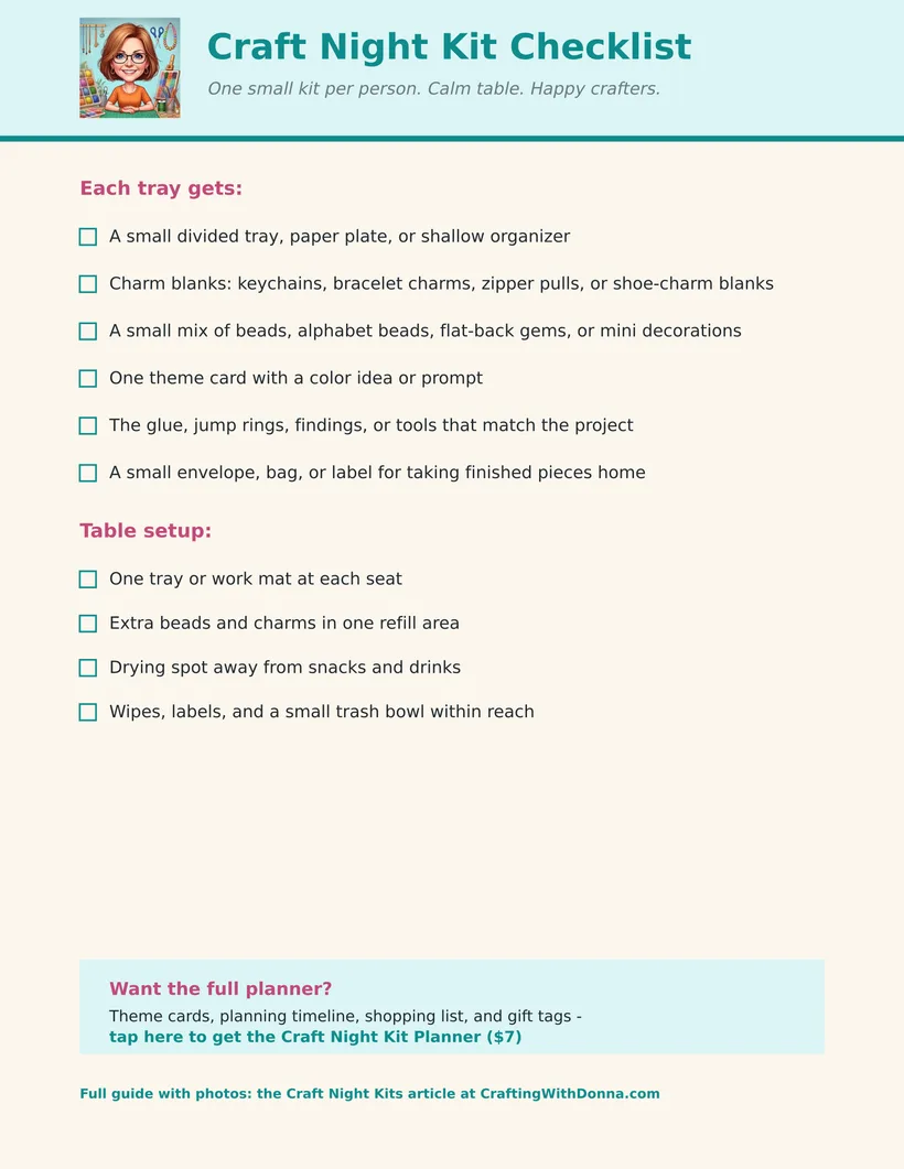 The free one-page Craft Night Kit Checklist