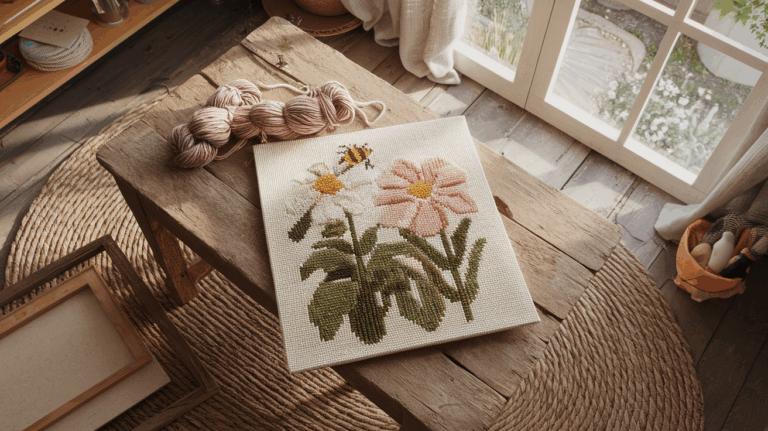 How To Make A Primrose And Bee Punch Needle Pattern From DMC