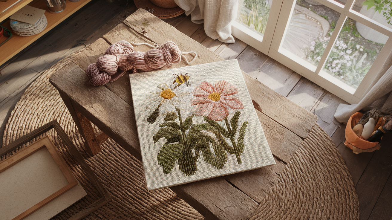 How To Make A Primrose And Bee Punch Needle Pattern From DMC