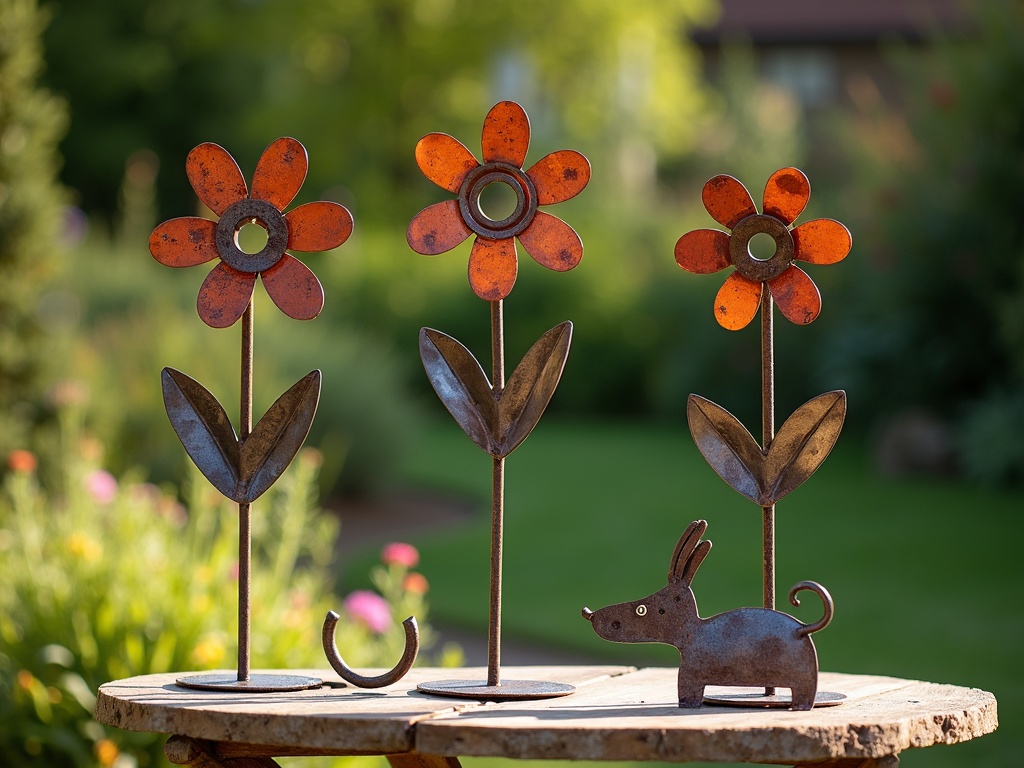 Welded metal garden flowers